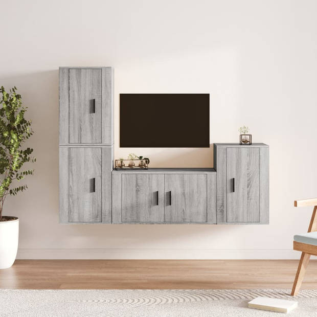 The Living Store TV-meubelenset - grijs sonoma eiken - 80 x 34.5 x 40 cm - 3-delige set