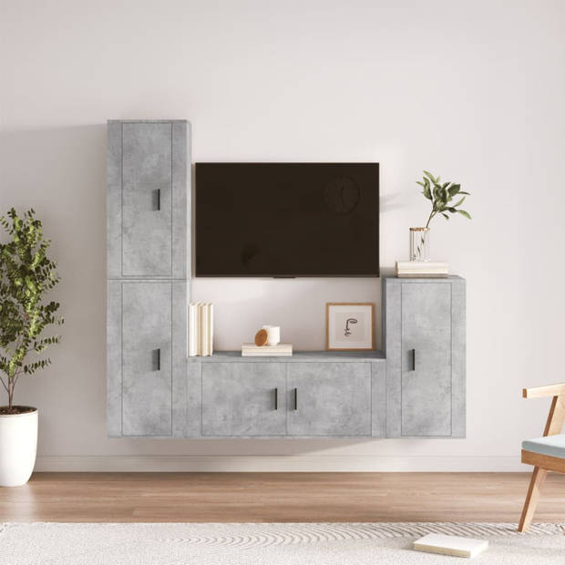 The Living Store TV-meubelset - Klassiek design - Betongrijs - 1x 100x34.5x40cm - 3x 40x34.5x80cm - Hoge kwaliteit