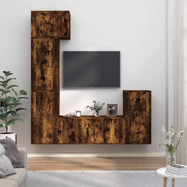 The Living Store TV-meubelset - Gerookt eiken - 1x 57x34.5x40cm - 3x 40x34.5x80cm - 1x 100x34.5x40cm