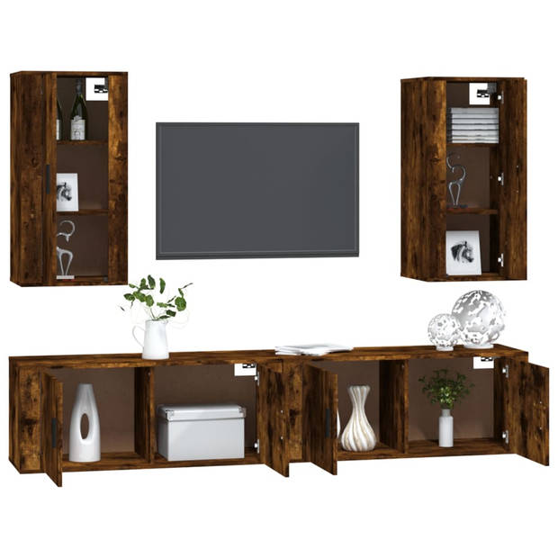 The Living Store TV-meubelset - Gerookt eiken - 2x100x34.5x40cm - 2x40x34.5x80cm - Wandgemonteerd