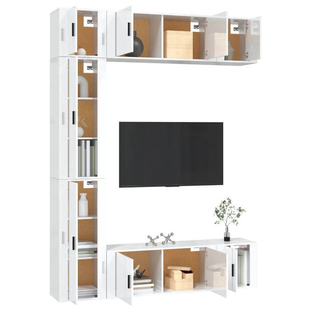 The Living Store Televisiekastenset - Klassiek - Bewerkt hout - Hoogglans wit - 2x 40x34.5x100 cm - 2x 100x34.5x40 cm -