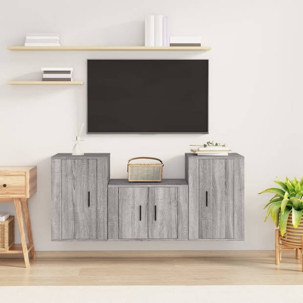 The Living Store Televisiekastenset - TV-meubel 57x34.5x40 cm - 2x TV-meubel 40x34.5x60 cm - Grijs Sonoma Eiken