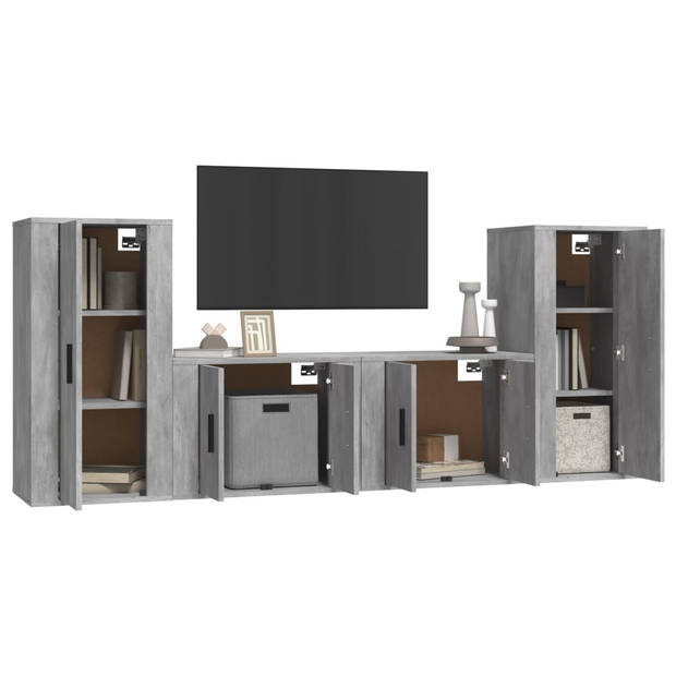 The Living Store Televisiekastenset Betongrijs - 2x tv-meubel 57x34.5x40 cm - 2x tv-meubel 40x34.5x80 cm