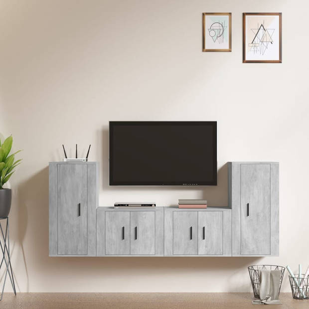 The Living Store Televisiekastenset Betongrijs - 2x tv-meubel 57x34.5x40 cm - 2x tv-meubel 40x34.5x80 cm