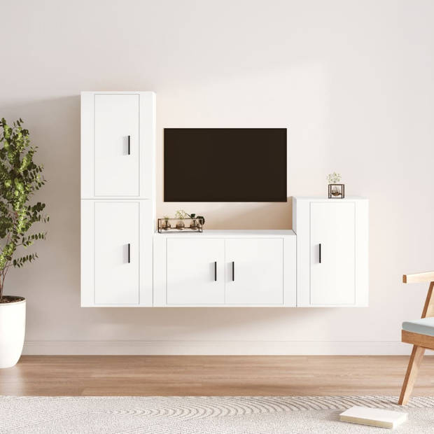 vidaXL 4-delige Tv-meubelset bewerkt hout wit