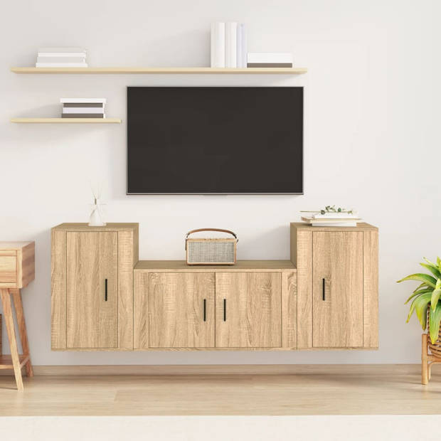 The Living Store TV-meubelset - Sonoma eiken - 80 x 34.5 x 40 cm - Inclusief 1 x 80 cm tv-meubel en 2 x 40 cm tv-meubel