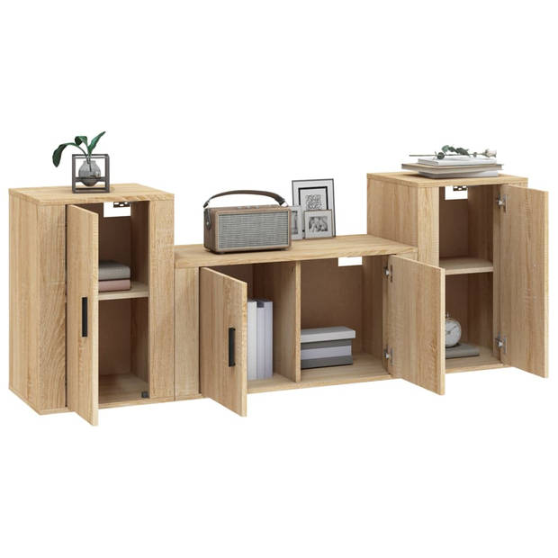 The Living Store TV-meubelset - Sonoma eiken - 80 x 34.5 x 40 cm - Inclusief 1 x 80 cm tv-meubel en 2 x 40 cm tv-meubel