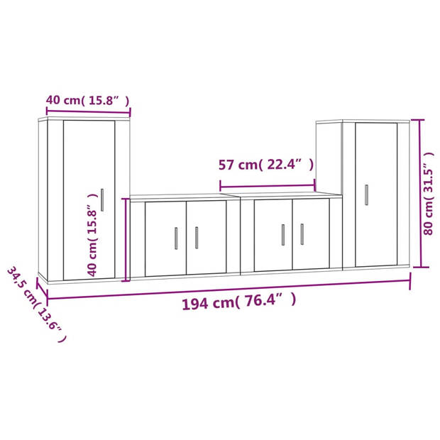 The Living Store Klassieke Televisiekastenset - 57x34.5x40 cm - 40x34.5x80 cm - Zwart