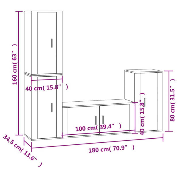 The Living Store TV-meubelset - Klassiek design - Betongrijs - 1x 100x34.5x40cm - 3x 40x34.5x80cm - Hoge kwaliteit