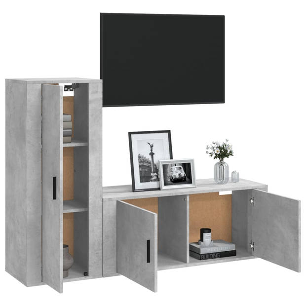 The Living Store TV-meubel Betongrijs - Klassieke stijl - Stevig bewerkt hout - Wandgemonteerd - Voldoende opbergruimte