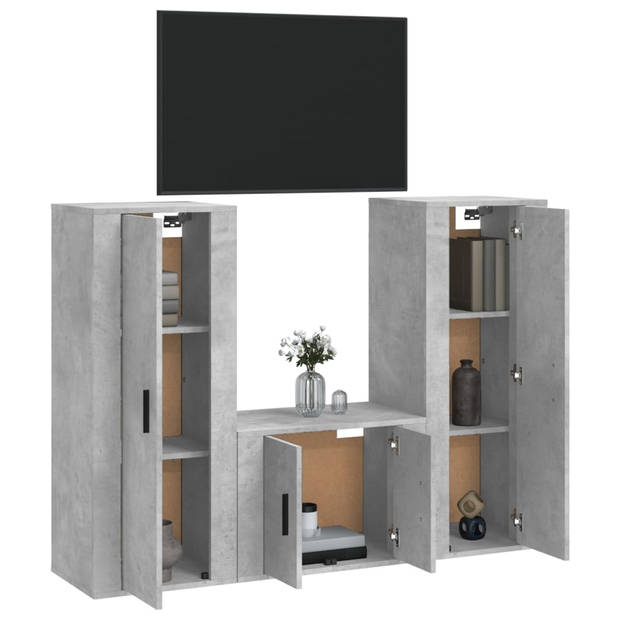 The Living Store Televisiekastenset - Betongrijs - 3-delige set - Bewerkt hout - 40 x 34.5 x 100 cm - Wandgemonteerd -