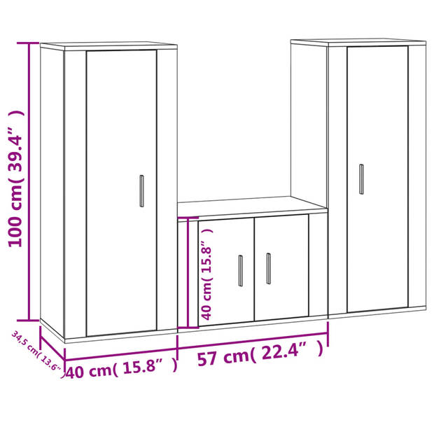 The Living Store TV Meubel Set - Bruineiken - 2x 40x34.5x100 cm + 1x 57x34.5x40 cm