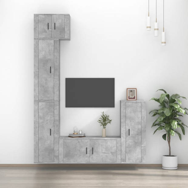 The Living Store TV meubel betongrijs 1x 57x34.5x40cm + 3x 40x34.5x100cm + 1x 100x34.5x40cm