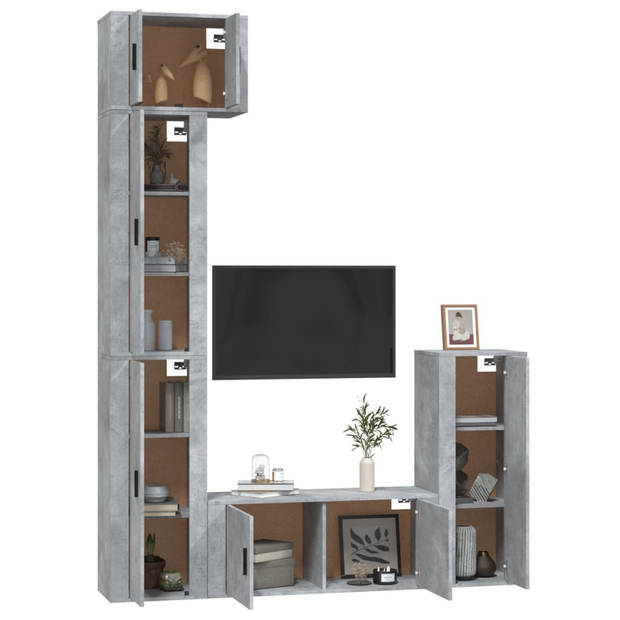 The Living Store TV meubel betongrijs 1x 57x34.5x40cm + 3x 40x34.5x100cm + 1x 100x34.5x40cm