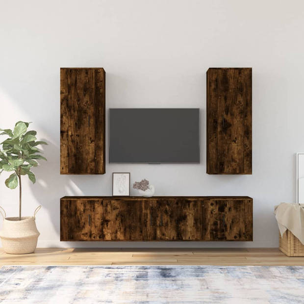 The Living Store Klassieke TV-Meubel Set - Gerookt Eiken - 2x 40x34.5x100cm - 1x 100x34.5x40cm - 2x 40x34.5x40cm