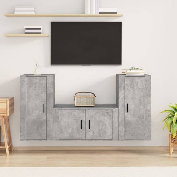 The Living Store TV-meubelset betongrijs - 80 x 34.5 x 40 cm + 2 x 40 x 34.5 x 80 cm - klassiek design