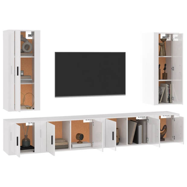 The Living Store TV-meubelset - Hoogglans wit - 2x 40 x 34.5 x 100 cm - 2x 80 x 34.5 x 40 cm - 2x 40 x 34.5 x 40 cm