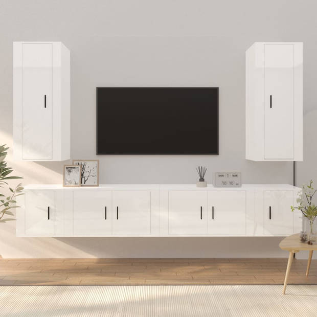 The Living Store TV-meubelset - Hoogglans wit - 2x 40 x 34.5 x 100 cm - 2x 80 x 34.5 x 40 cm - 2x 40 x 34.5 x 40 cm