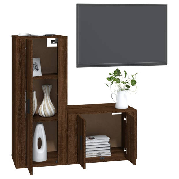 The Living Store televisiekastenset - Klassiek - Tv-meubel - 57x34.5x40 cm - 40x34.5x100 cm - Kleur- Bruineiken