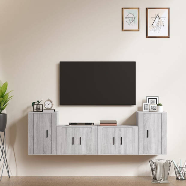 The Living Store Televisiekastenset - TV-meubel - 57x34.5x40 cm - Wandgemonteerd - Grijs sonoma eiken