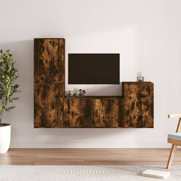 The Living Store TV-meubelset - Gerookt eiken - 80 x 34.5 x 40 cm - wandgemonteerd