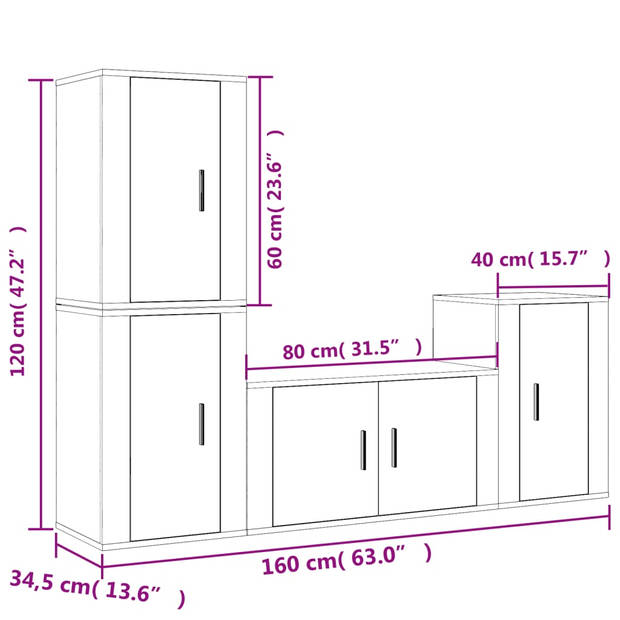 The Living Store TV-meubelset - Gerookt eiken - 80 x 34.5 x 40 cm - wandgemonteerd