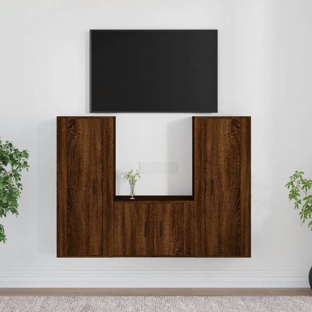 The Living Store TV Meubel Set - Bruineiken - 2x 40x34.5x100 cm + 1x 57x34.5x40 cm