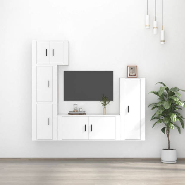 The Living Store TV-meubelset - Klassiek - Wandgemonteerd - Voldoende opbergruimte - Wit - Hoge kwaliteit - 5-delig