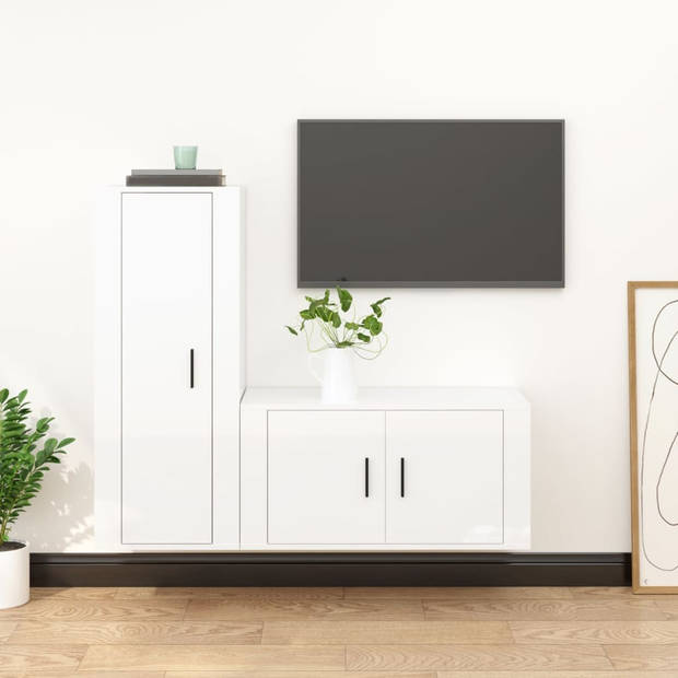 The Living Store TV-meubel Set - Klassiek ontwerp - Hoogglans wit - 80 x 34.5 x 40 cm - 40 x 34.5 x 100 cm