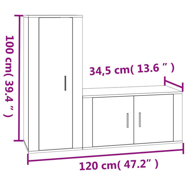 The Living Store TV-meubel Set - Klassiek ontwerp - Hoogglans wit - 80 x 34.5 x 40 cm - 40 x 34.5 x 100 cm