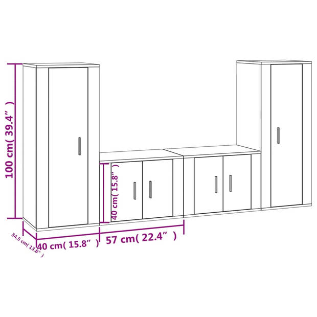 The Living Store Klassieke televisiekastenset - gerookt eiken - 4 stuks