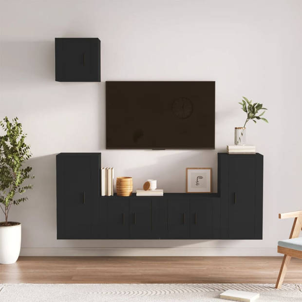 The Living Store Tv-meubel Set - 2x 57 x 34.5 x 40 cm - 2x 40 x 34.5 x 80 cm - 1x 40 x 34.5 x 40 cm - Zwart hout