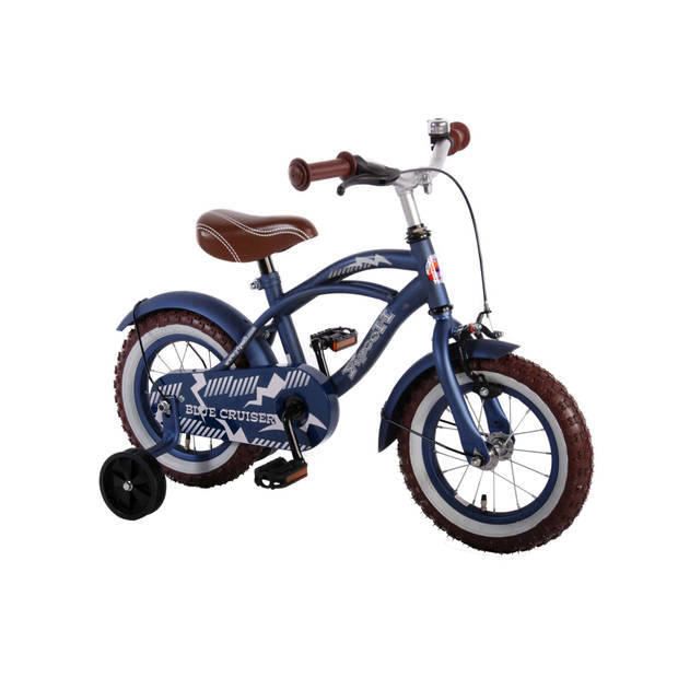 Volare Kinderfiets Blue Cruiser - 12 inch - Blauw - Met fietshelm & accessoires