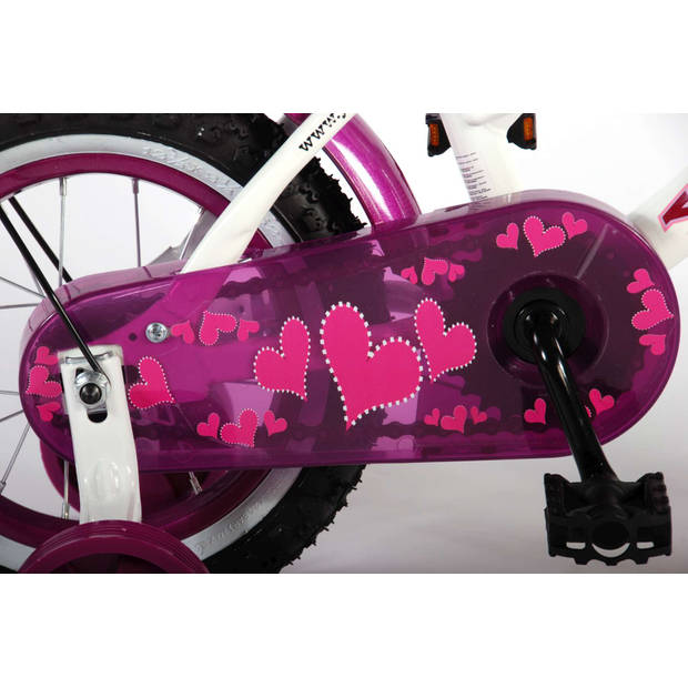 Volare Kinderfiets Heart Cruiser - 12 inch - Wit/Paars - Met fietshelm & accessoires
