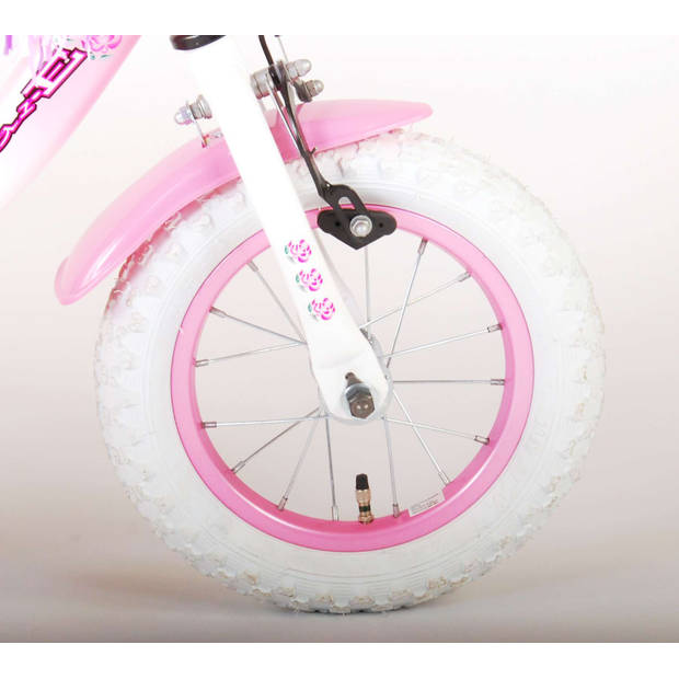 Volare Kinderfiets Rose - 12 inch - Roze/Wit - Inclusief fietshelm + accessoires