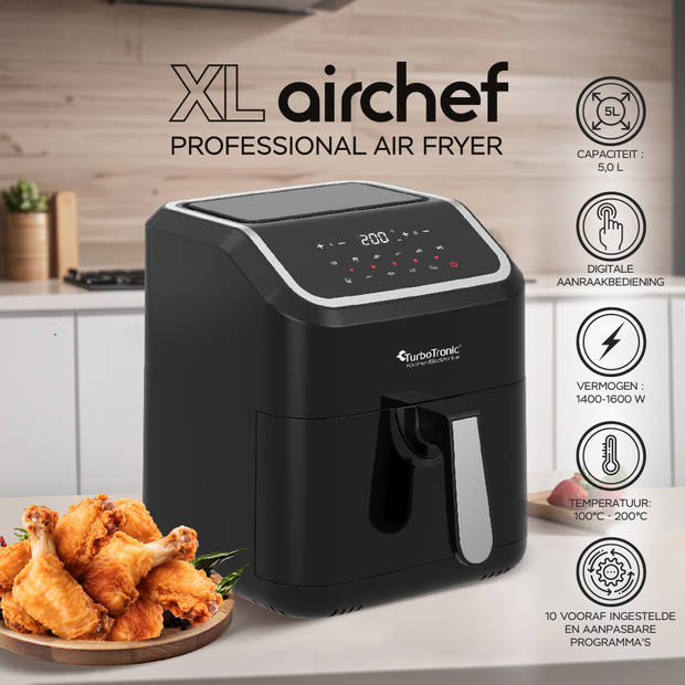 TurboTronic AF12 Digitale Airfryer XL - Heteluchtfriteuse - 5 Liter - Zwart