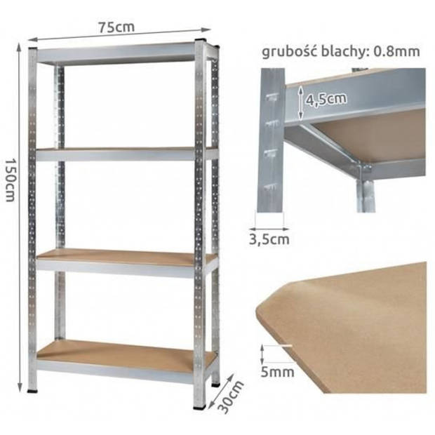 Isotrade Boutloos opbergrek - werkbank - gegalvaniseerd staal - 150x75x30