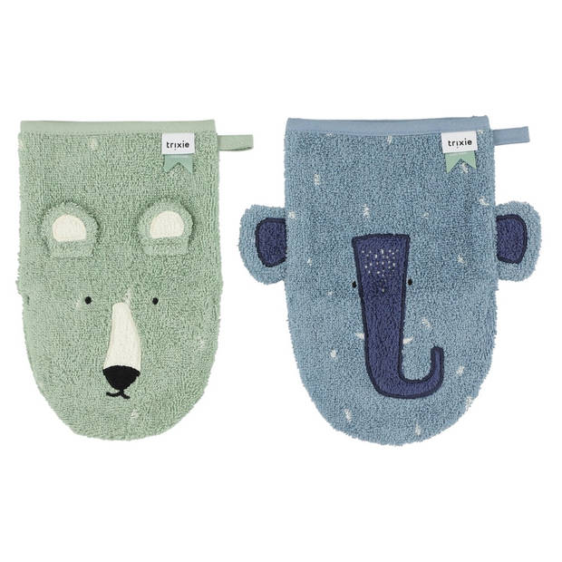 Trixie washandjes Mr. Polar Bear/Mrs. Elephant katoen groen/blauw