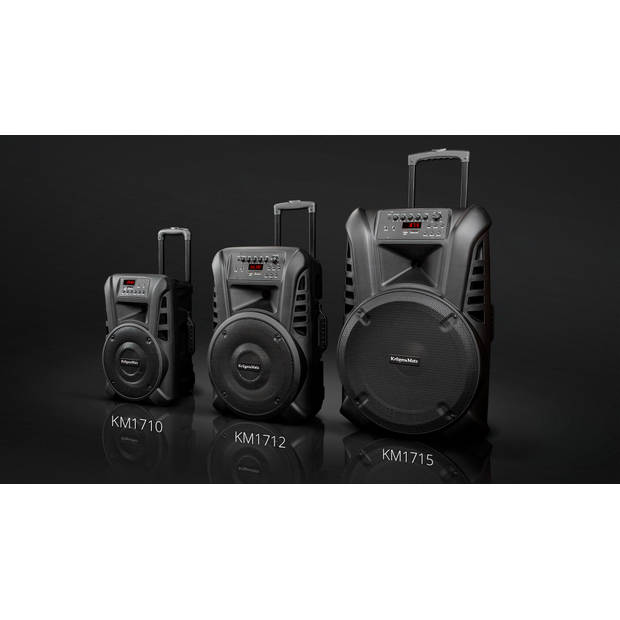 Krüger & Matz mobiele luidspreker party speaker box met 2 UHF draadloze microfoons en bluetooth 60 Watt zwart