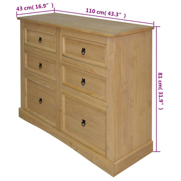 The Living Store Dressoir Corona - Massief grenenhout - 130 x 48 x 104 cm - 6 lades