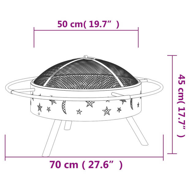 vidaXL Vuurplaats met pook XXL 70 cm staal