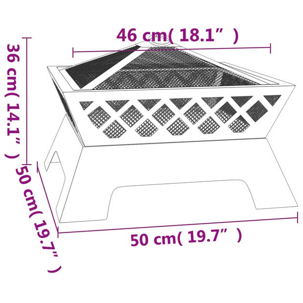 The Living Store Vuurhaard Staal - 50 x 50 x 36 cm - Zwarte tuinhaard