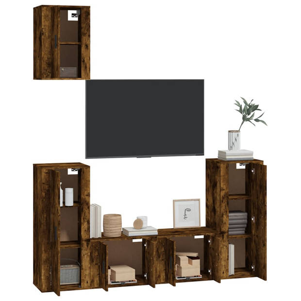 The Living Store Klassieke Televisiekastenset - TV-meubel - Gerookt Eiken - 2x 57x34.5x40cm + 2x 40x34.5x80cm + 1x