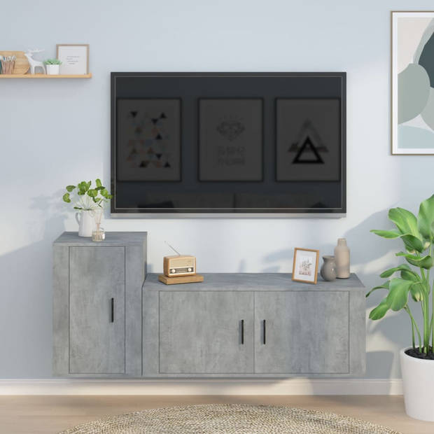 The Living Store TV-meubel Betongrijs 100x34.5x40cm + 40x34.5x60cm - Klassiek ontwerp met wandgemonteerde functie