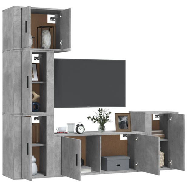 The Living Store TV-meubelset - Betongrijs - 57 x 34.5 x 40 cm / 100 x 34.5 x 40 cm / 40 x 34.5 x 60 cm