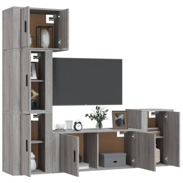 The Living Store Televisiekastenset Graceful Grey Sonoma Eiken - Wandgemonteerd - 5-delige set