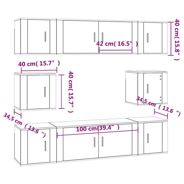 The Living Store Televisiekastenset - Hoogglans Wit - 2x 100x34.5x40 cm + 6x 40x34.5x40 cm