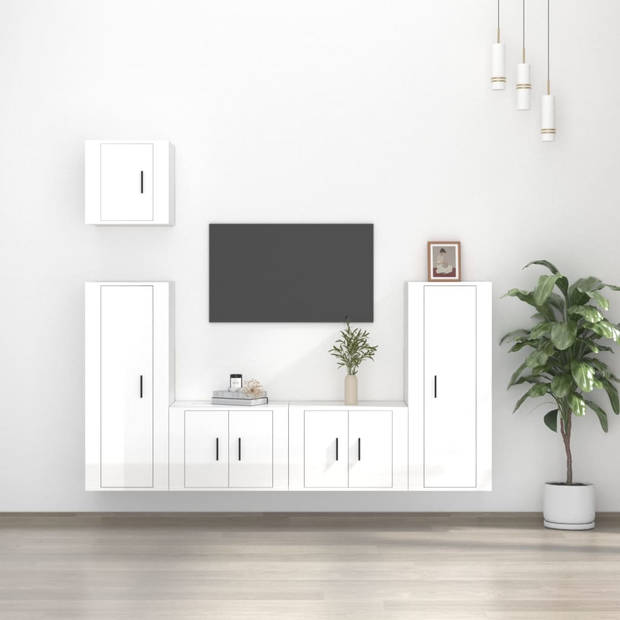 vidaXL 5-delige Tv-meubelset bewerkt hout hoogglans wit