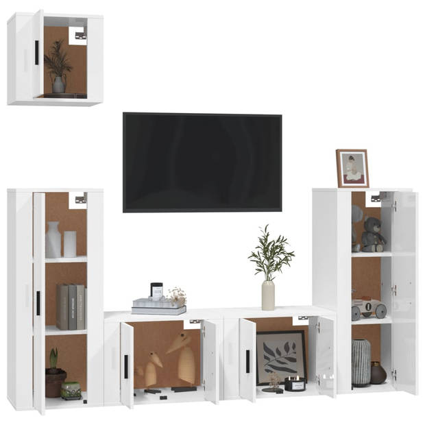 The Living Store Tv-meubel set - Klassiek - Hoogglans wit - 57x34.5x40 cm / 40x34.5x100 cm / 40x34.5x40 cm
