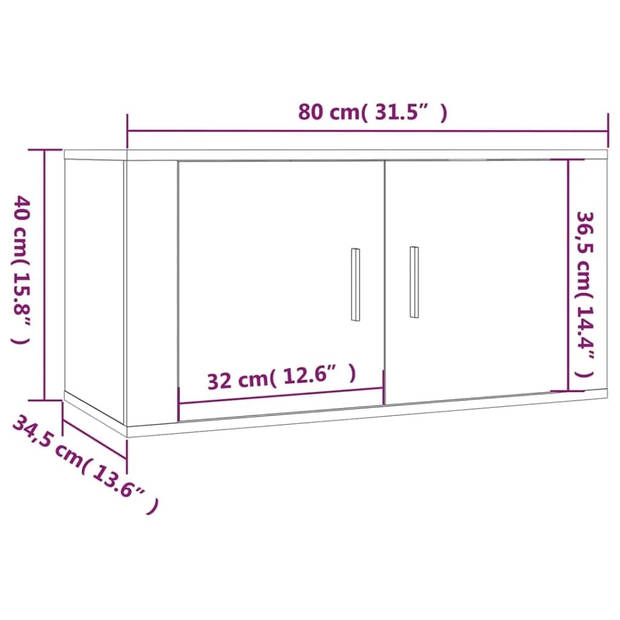 The Living Store Klassieke Televisiekastenset - Bewerkt hout - Wandgemonteerd - 2x40x34.5x100 cm - 1x80x34.5x40 cm